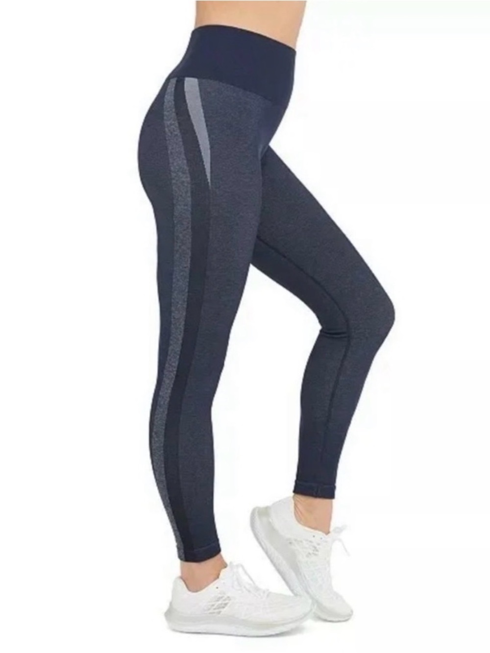 SPANX Look At Me Now Seamless Track Stripe Leggings in Navy Blue, Medium